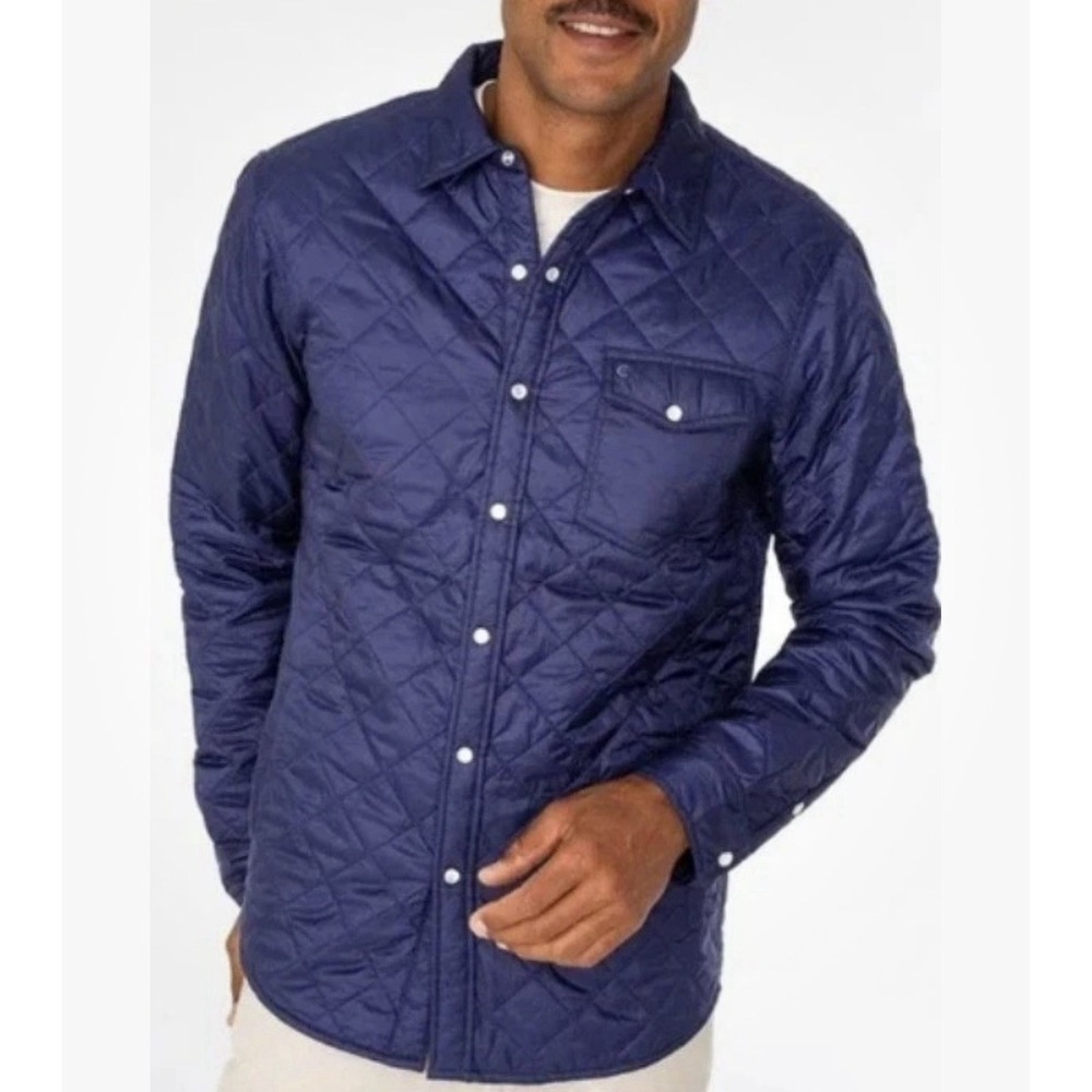 Criquet Quilted Shacket Navy Blue Mens Navy Buttons NWT Pockets Large - NEW $189